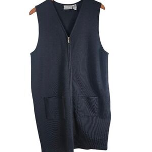 Preview Collection Sweater Vest Womens XL Black Merino Wool Zip Front 8011
